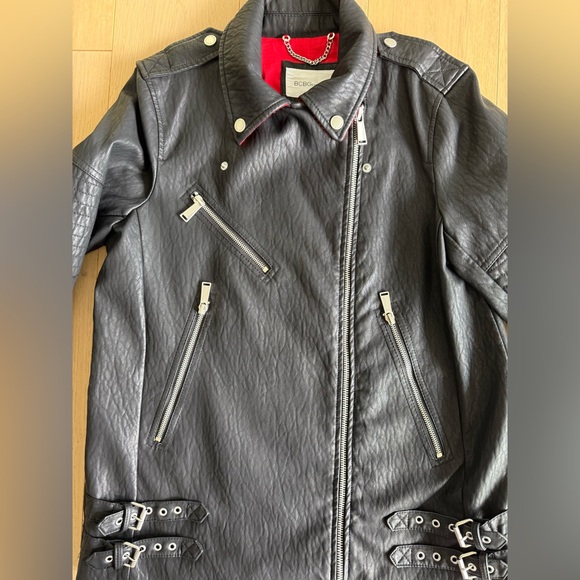BCBGeneration Faux Black Leather Jacket with Red Lining - Picture 3 of 7